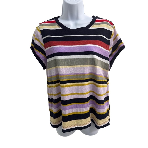 LOFT Multicolor Short Sleeve Striped Cotton Casual Tshirt Large everyday comfy - Picture 4 of 7